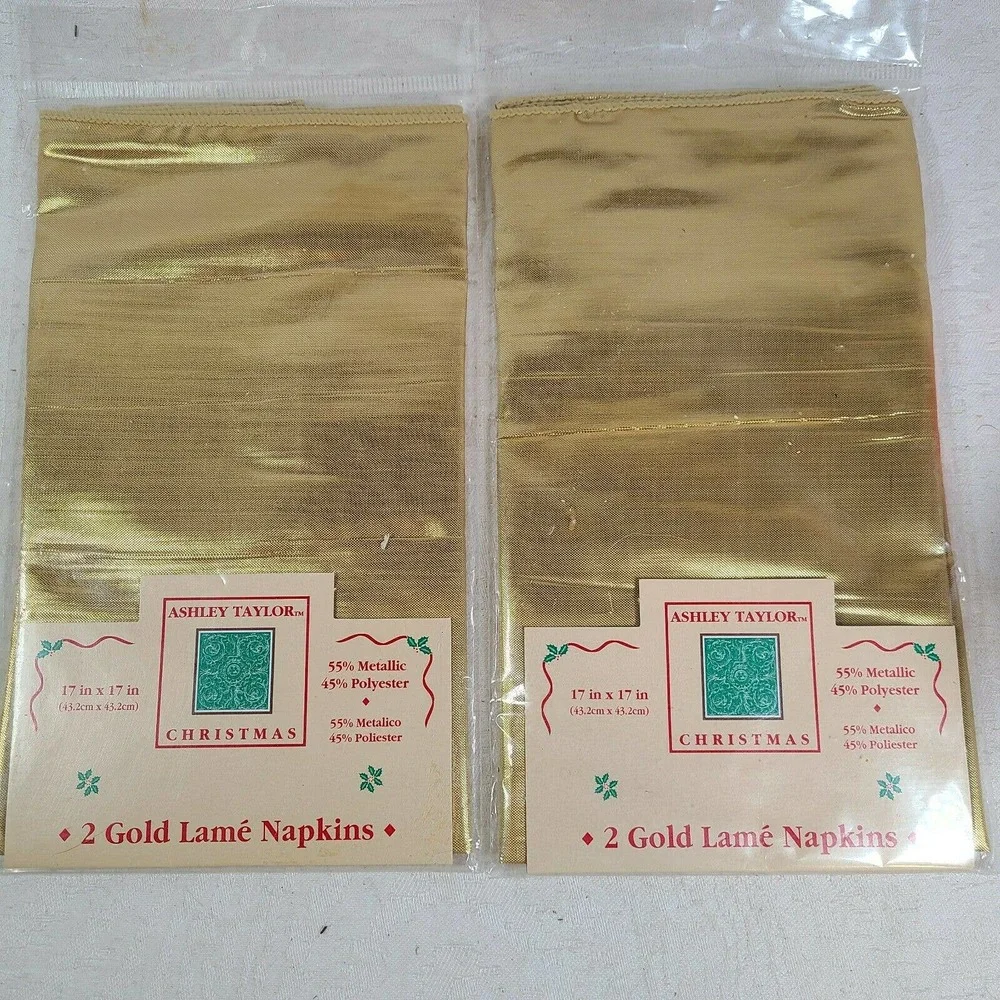 Ashley Taylor CHRISTMAS Gold Lame Napkins New In Package 17 X 17 2 pkgs 4 napkin